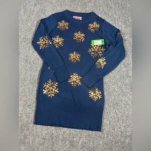 ~ NWOT ~ Tipsy Elves ~ Women's Blue Golden Snowflake Sweater Dress ~ Large